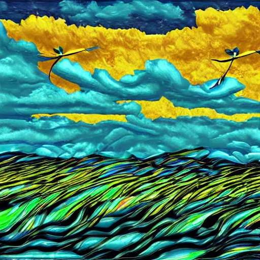 Prompt: a cyclone made from rum rips through a sugarcane field, thunder and lightning dancing in the sky, digital art