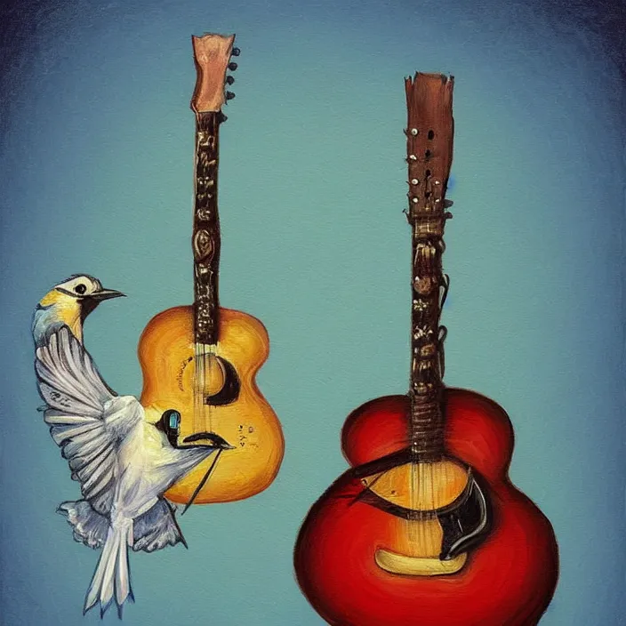 Image similar to a painting of a bird with a guitar, a digital painting by clara miller burd, featured on pixiv, rococo, speedpainting, digital painting, concept art