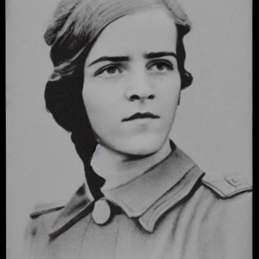 Image similar to photograph of soviet political commissar comrade emma watson, vintage war photograph, famous photo