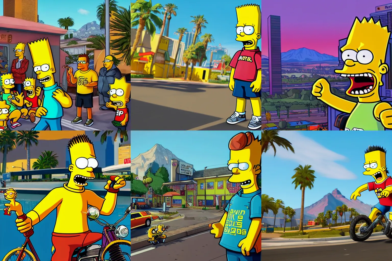Prompt: Bart Simpson in Grand Theft Auto 5 cover art, epic, 4k resolution, extremely detailed, very sharp, artstation, digital art, vibrant,