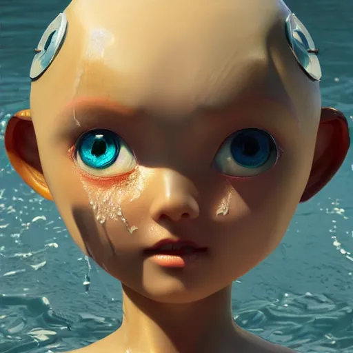 Prompt: a 3 d film animation still portrait of a cute robot, finely detailed features, water, sun, gapmoe yandere grimdark, trending on pixiv fanbox, painted by bill presing, takashi takeuchi, pixar, gaston bussiere, craig mullins, artstation, pixv, ghibli, 3 d,