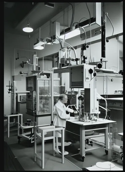 Prompt: photo portrait of wooden science laboratory by terry o'neill in 1 9 9 0, 3 5 mm grainy film, metropolitan museum collection, reportage photography, scientific, noise,