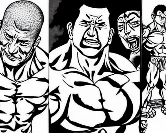 Image similar to Hugo Chavez in Baki, Baki style, Baki, bodybuilder, muscular, anime