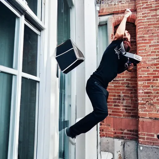 Image similar to angry instagram influencer throwing a brick through someone's window