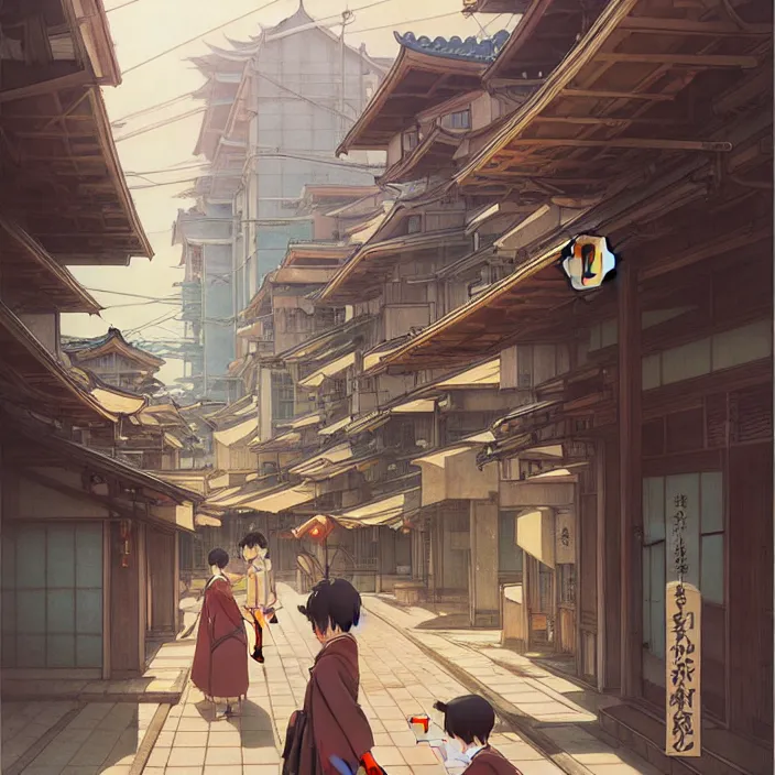 Image similar to empty japanese city, summer, in the style of studio ghibli, j. c. leyendecker, greg rutkowski, artem