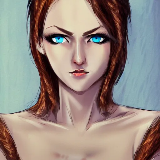 Prompt: woman with ice blue eyes, by deepfry