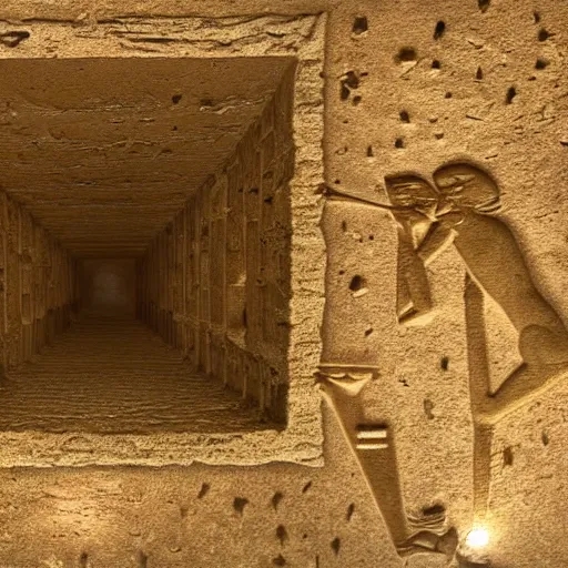 Prompt: Super realistic picture of what is inside the secret chamber of the pyramid of Giza, egypt, ancient, high detail, dessert