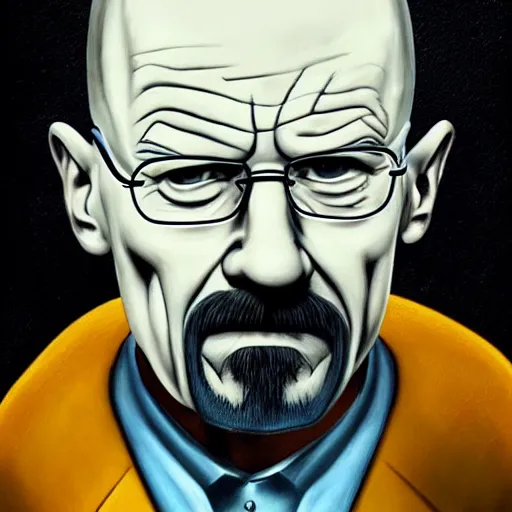 Image similar to ultra realistic portrait painting of walter white in don't starve, art by matt groening, 4 k, ultra realistic, highly detailed, epic lighting