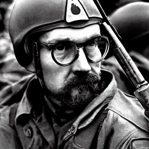 Image similar to Gordon Freeman as an American soldier on D Day, epic, WWII, 1940s photo, cinematic, highly detailed, gritty, combat, sharp focus, closeup, intense