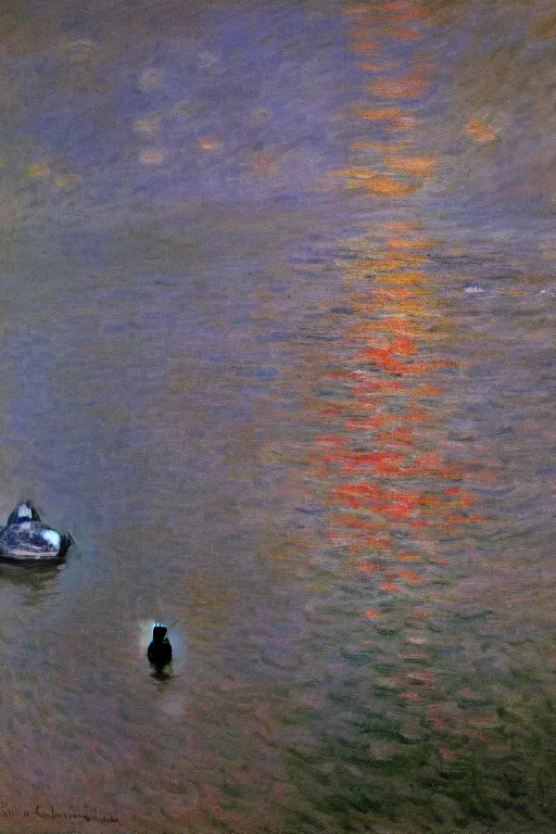 Image similar to Batman impresionism painting by Claude Monet, night