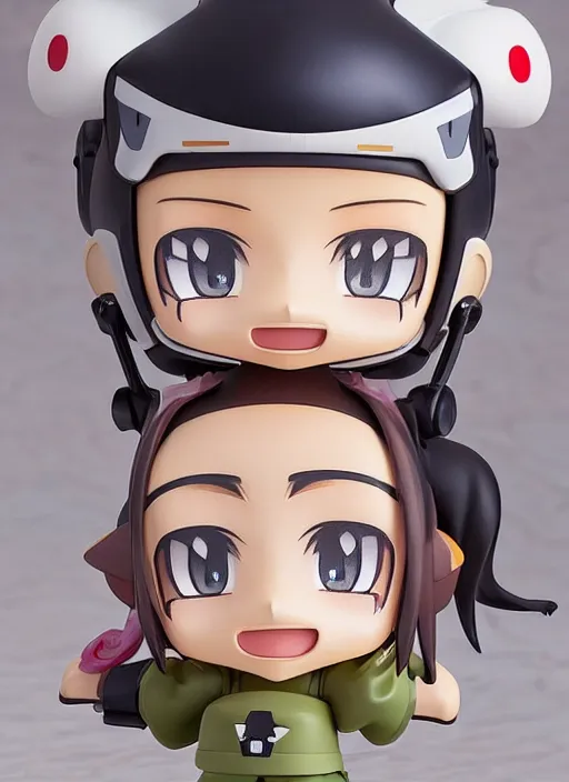 Image similar to a hyperrealistic oil painting of a kawaii mecha musume girl nendoroid caricature with a big dumb grin featured on source filmmaker by George Condo