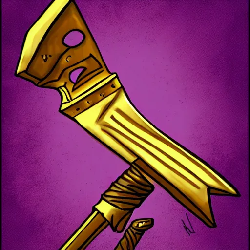 Image similar to a fantasy portrait of a giant golden axe weapon