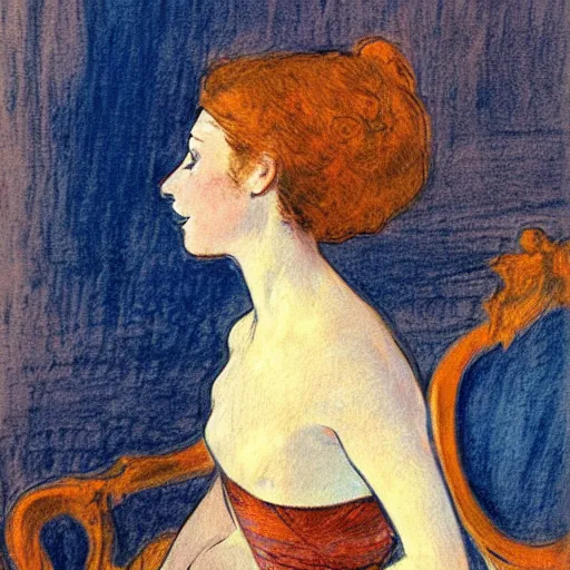 Image similar to a girl in a blue and gold ivory room, film still by goya, by henri de toulouse - lautrec, elegant drawing, digital painting, jugendstil, art noveau, strong lights, flat colors, pastel colors