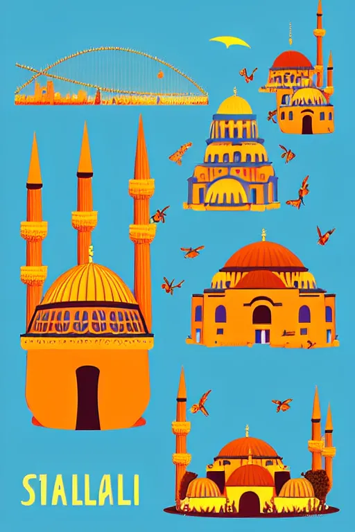 Image similar to minimalist boho style art of colorful istanbul, illustration, vector art