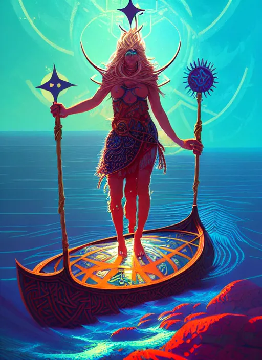 Image similar to fractal tarot card of a viking naturepunk master of oceans and wind water and boats, beautiful detailed realistic cinematic character concept fashion portrait, hi - fructose art magazine, by anton fadeev and paul lehr and david heskin and josan gonzalez, 8 k