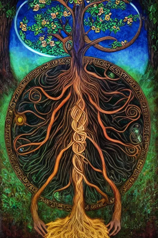 Image similar to gnostic kabbalist druid - merging with - the tree of life