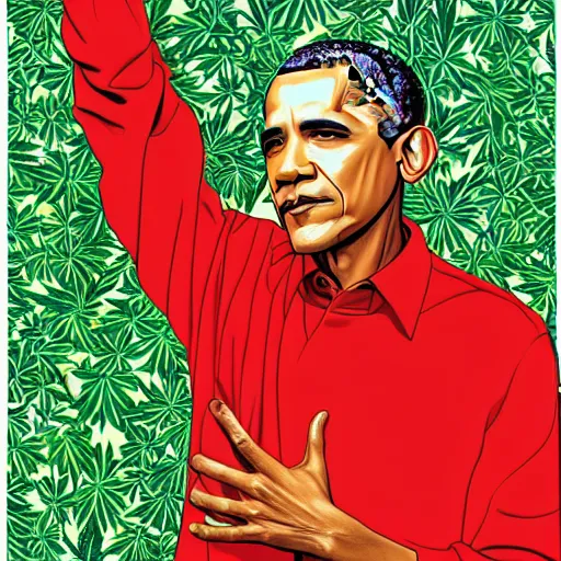 Prompt: obama and marijuana by kehinde wiley