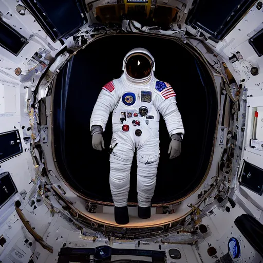 Image similar to dark photograph of an astronaut, lit from bottom, full body photo,, 8 k