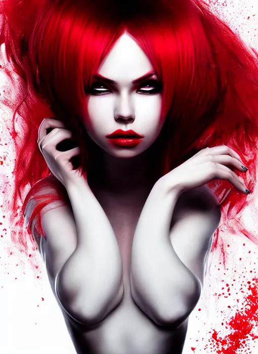 Image similar to photo of kerli koiv with red and white ombre in the style of stefan kostic, realistic, half body shot, sharp focus, 8 k high definition, insanely detailed, intricate, elegant, art by stanley lau and artgerm, foggy backgeound