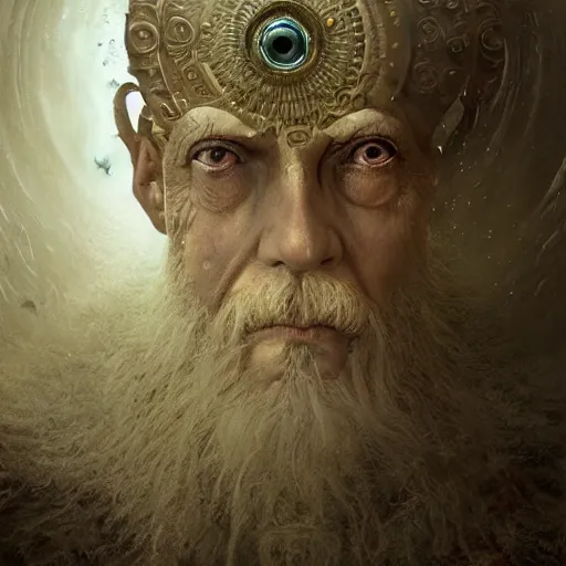 Prompt: michal karcz surrealism painting of the Emperor as an all seeing God. His eyes are watching everything. , horror theme, detailed, elegant, intricate, 4k,