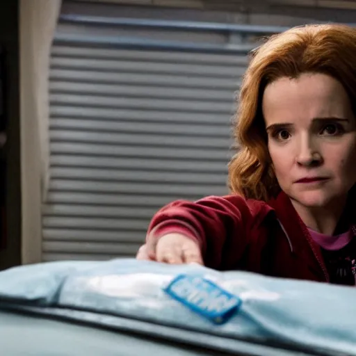 Prompt: a film still of Lea Thompson as Beverly Switzler in Stranger Things