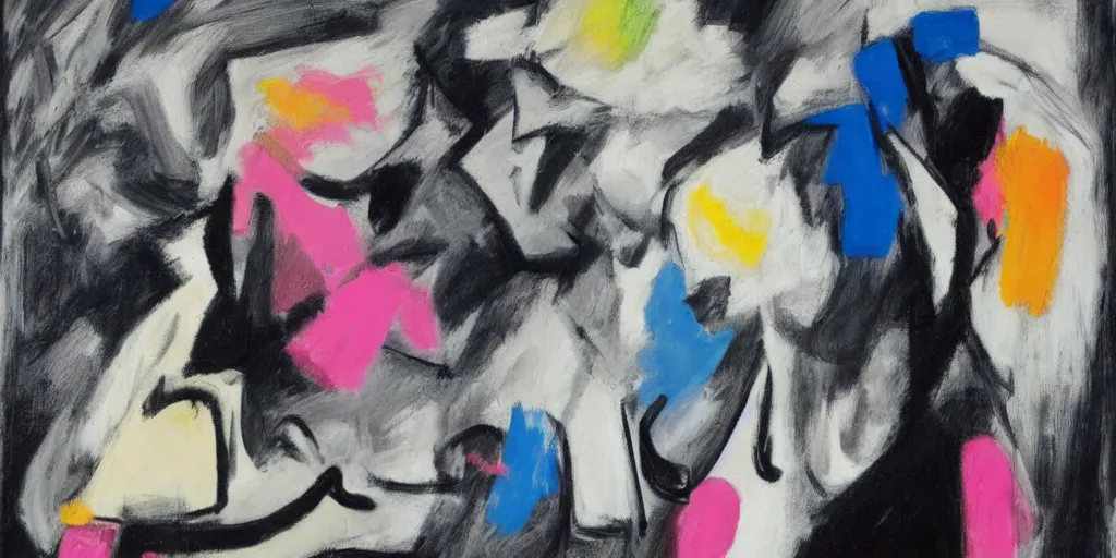 Image similar to black white drawing by de kooning on white canvas, blue and pink tilt shift, detailed martha jungwirth sketch, painted by yves tanguy, formalist, oil on canvas, thick impasto