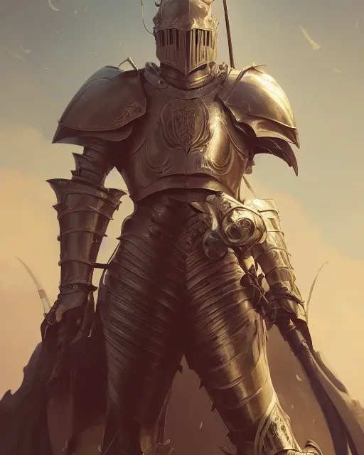 Image similar to highly detailed vfx portrait of a fantasy knight, stephen bliss, unreal engine, greg rutkowski, loish, rhads, beeple, makoto shinkai and lois van baarle, ilya kuvshinov, rossdraws, tom bagshaw, alphonse mucha, global illumination, detailed and intricate environment