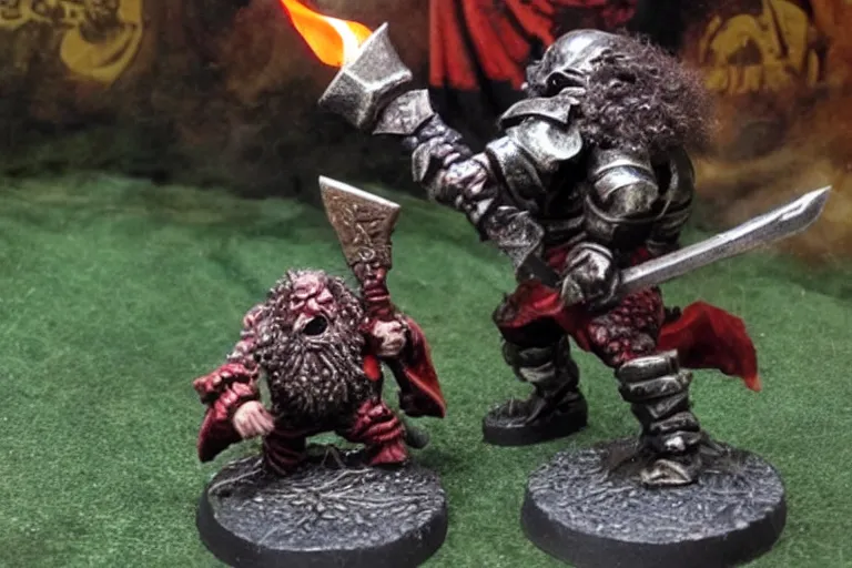 Image similar to Chaos Dwarf holding a flaming axe