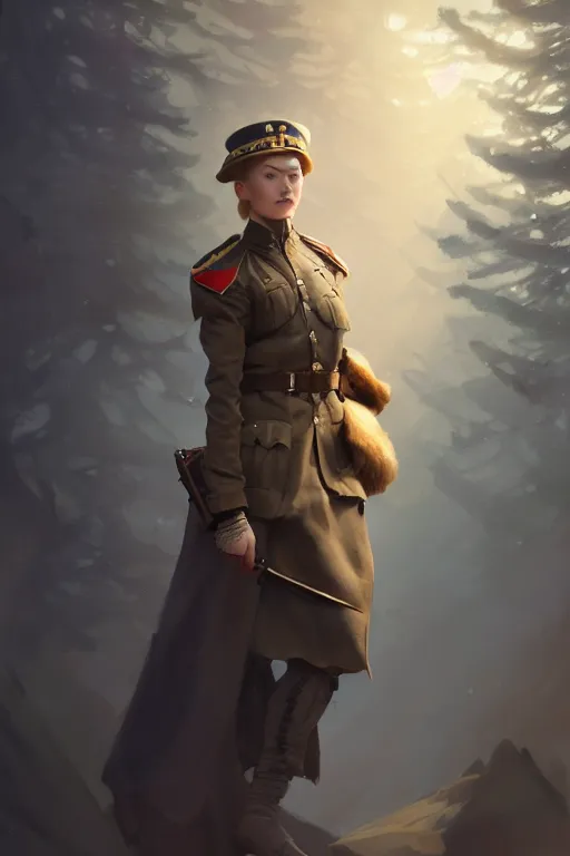 Image similar to a beautiful nordic woman, blue eyes, wearing a world war 1 uniform, extremely detailed digital painting, in the style of fenghua zhong and ruan jia and jeremy lipking and peter mohrbacher, mystical colors, rim light, beautiful lighting, 8 k, stunning scene, raytracing, octane, trending on artstation