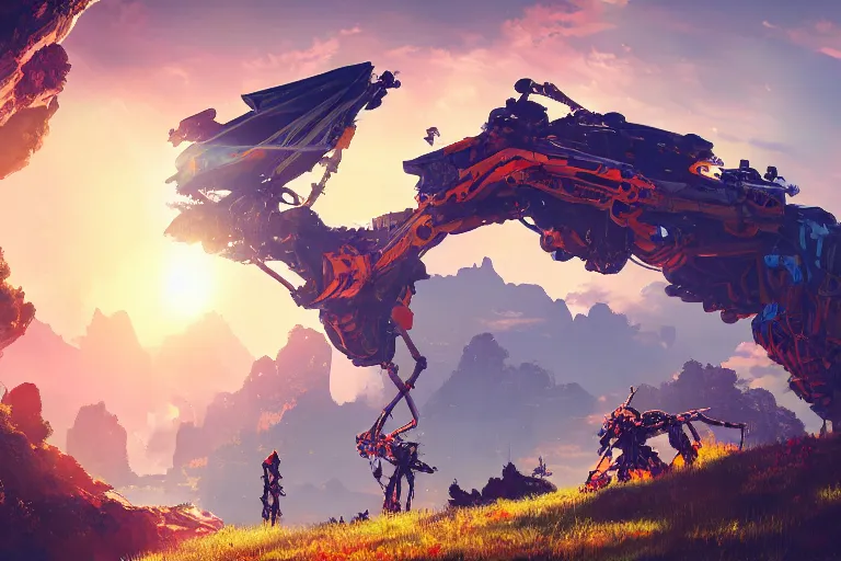 Image similar to sunwing machine mecanical creature robot of horizon forbidden west horizon zero dawn radiating a glowing aura global illumination ray tracing hdr fanart arstation by ian pesty and alena aenami artworks in 4 k