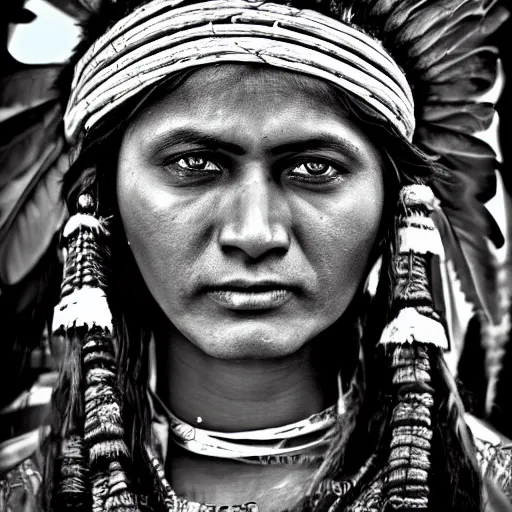 Image similar to Indian native, highly realistic with lots of details, photo studio, HDR, 8k, Pulitzer price type of photo