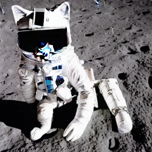 Image similar to cat wearing astronaut suit on the moon planet earth in the background sigma 1 4 mm f / 1. 8 astroied belt