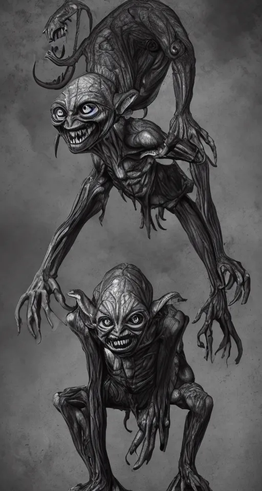 Image similar to photo of demon gollum, fullbody portrait, detailed, sony a 7 r, photorealistic