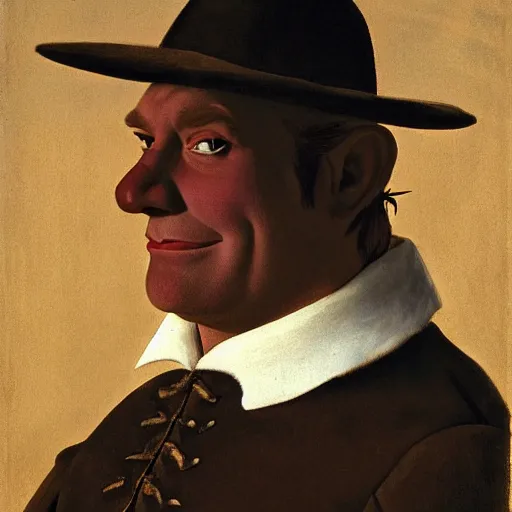 Prompt: The duke Shrek, Face portrait, crisp face, artwork by Georges de La Tour