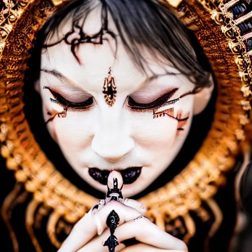 Image similar to gorgeous portrait of a demon woman, intricate detail and composition, highly symmetric, Leica Vario-Elmar-S 30-90mm f/3.5-5.6 ASPH