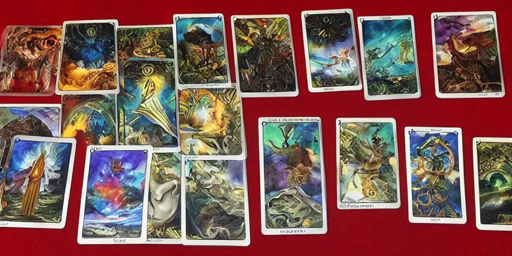 Image similar to impressive card shuffling, mtg, tarot reading, oil painting