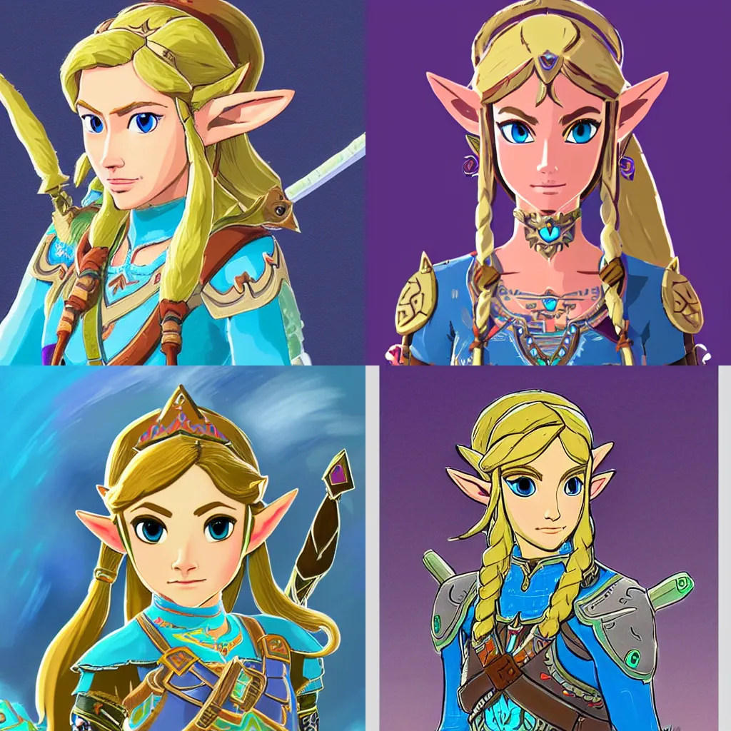 Prompt: a portrait of princess zelda highly detailed breath of the wild style