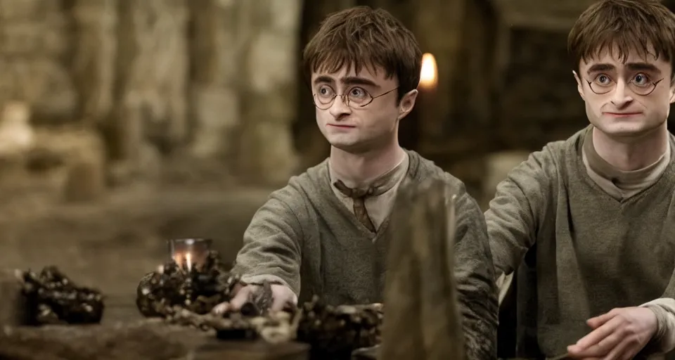 Image similar to Daniel Radcliffe as Dobby the house elf, movie still