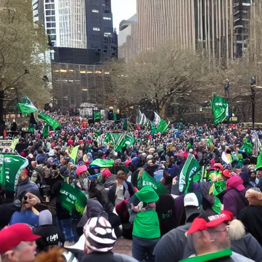 Image similar to emerald city being stormed by trump supporters,