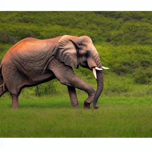 Image similar to a highly detailed panoramic photo by annie leibowitz of an elephant in the distance. the elephant is wearing red socks, 8 k, super resolution