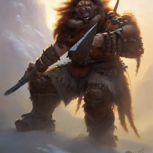 Prompt: a detailed portrait of a troll warrior dressed with a rugged armor, by justin gerard and greg rutkowski, digital art, realistic painting, dnd, character design, trending on artstation