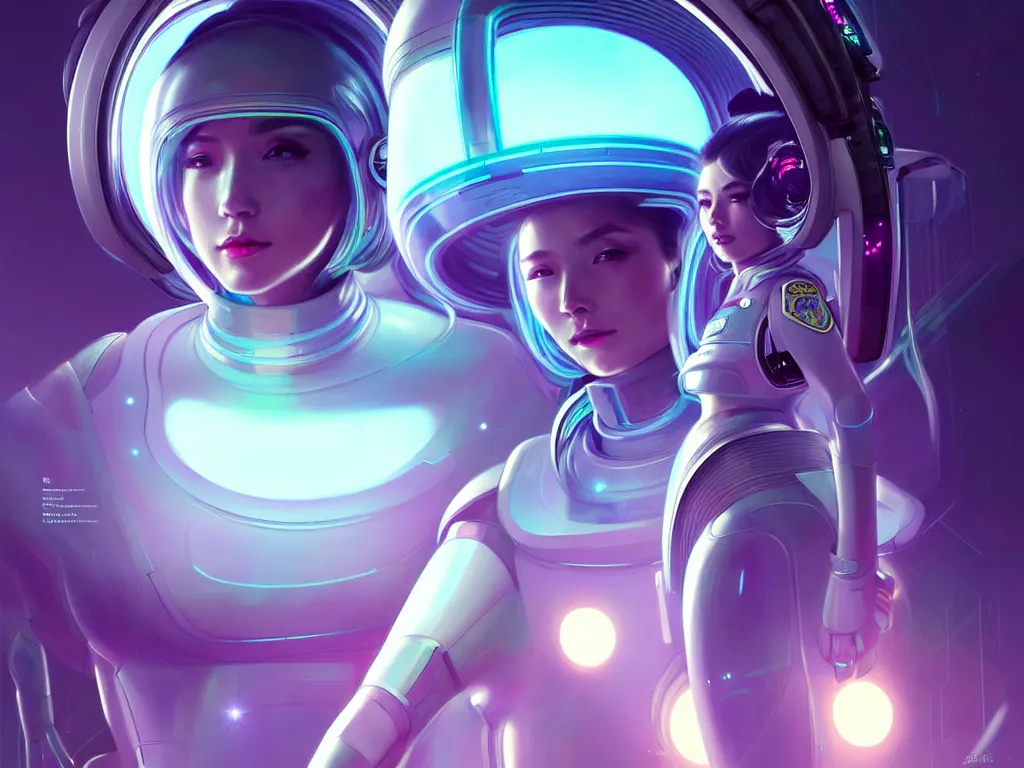 Image similar to portrait futuristic planet uranus police uniform female, in a future huge spaceship internal, neon light, ssci - fi and fantasy, intricate and very very beautiful and elegant, highly detailed, digital painting, artstation, concept art, smooth and sharp focus, illustration, art by tan zi and ayanamikodon and alphonse mucha and wlop