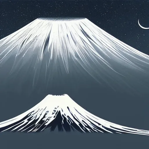 Image similar to Giant Wave with mount fuji in the background, moon in the background,night, elegant, highly detailed, digital painting, artstation, concept art, smooth, sharp focus