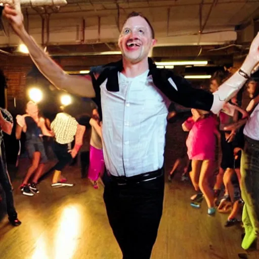 Image similar to photo of a 4 0 year old white man living thinking he's living the best life possible. he looks young for his age. he is at a dance club, it's as if he were in a music video. sadly he did not realize there is more to life. woman are flocking to him and can be seen dancing around him in a seductive manner.