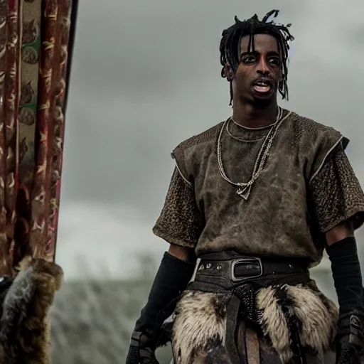 Image similar to playboi carti in vikings 4 k the detailed super realistic