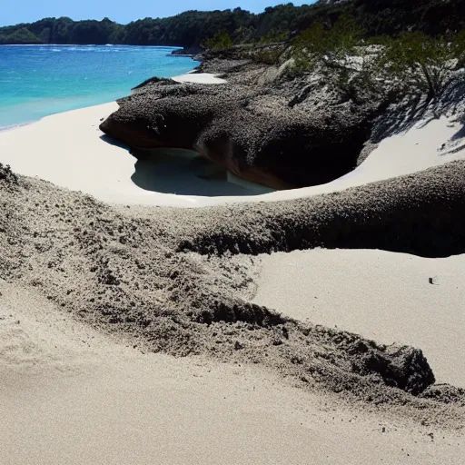 Image similar to deep dark pit on white sandy beach