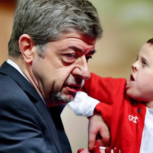 Image similar to melenchon is spanking a kid version of macron, by esao andrew