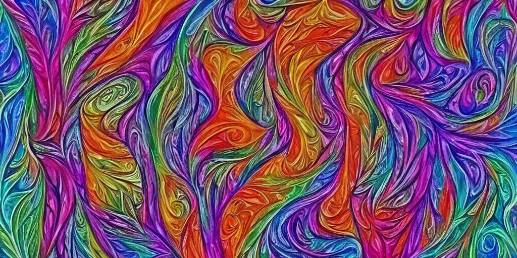 Image similar to fractal painting in style of Alex Grey of a woman's body. Anatomy, energy, colors, high detail