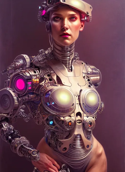Prompt: cyborg DJ mox on stage , diffuse lighting, fantasy, intricate, elegant, highly detailed, lifelike, photorealistic, digital painting, artstation, illustration, concept art, smooth, sharp focus, art by John Collier and Albert Aublet and Krenz Cushart and Artem Demura and Alphonse Mucha