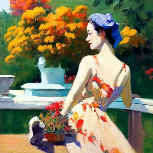 Image similar to flowers and lady, hopper, ben aronson 1950